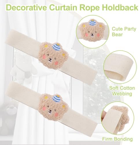 Cute Cartoon Animal Curtain Tiebacks 4Pcs Drape Rope Holdbacks - Image 4