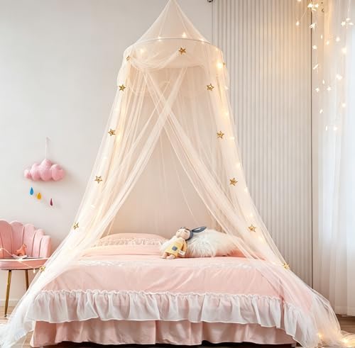 Bed Canopy with Star Lights, Extra Large Dome Mosquito Net Reading Nook Bed - Image 3