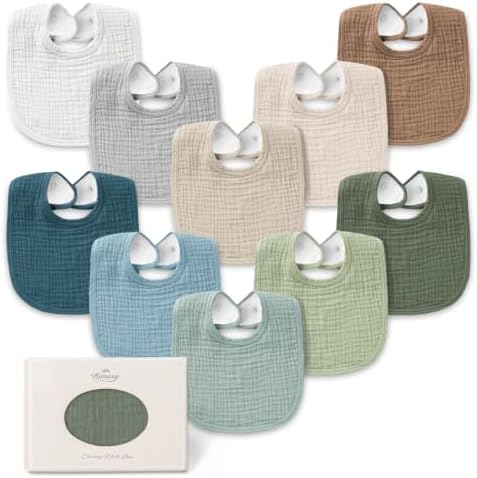 Konssy 8-Pack Muslin Baby Bibs, Adjustable Fit by Konssy