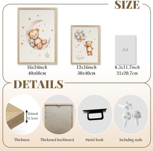Teddy Bear Pictures Wall Decor, Baby Nursery Wall Art Wood Framed 12x16in - Image 7