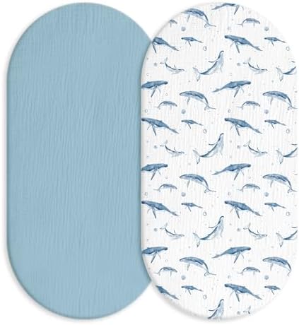 Muslin Bassinet Sheets 2 Pack, Universal Cotton Fitted Baby Mattress Sheet by LYRICHOMBABY