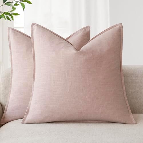 Foindtower Linen Solid Decorative Throw Pillow Covers 20x20 Inch Light Pink by Foindtower
