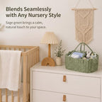 Handwoven Rattan Diaper Caddy Organizer Sage Green Scalloped Basket - Image 3