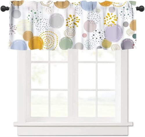 Colorful Circles Kids Valance Curtain, Modern Polka Dot Firework Boho Abstract by JanJCurt
