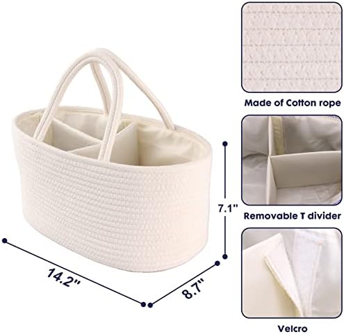 XUANGUO Cotton Rope Baby Diaper Caddy Organizer Basket - Image 3