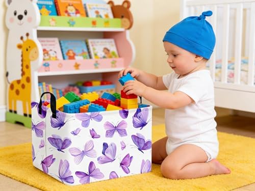 Rectangular Purple butterfly basket, Girls Storage Bin Organizer, Baby Storage - Image 4