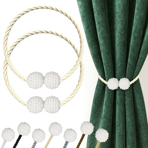 Hion Magnetic Curtain Tiebacks Beige 2pcs, Curtain Holdbacks Hooks Holders by Hion