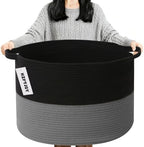 90L Extra Large Blanket Basket, Woven Laundry Basket-Black&Dark Grey by HZFTJOY