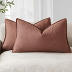 Foindtower Decorative Linen Lumbar Throw Pillow Covers 12x20 Inch Rust Red by Foindtower