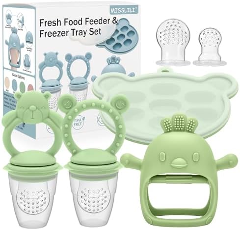 Baby Teething Toy with Fruit Food Feeder & Popsicle Freezer Molds Set by MISSLILI