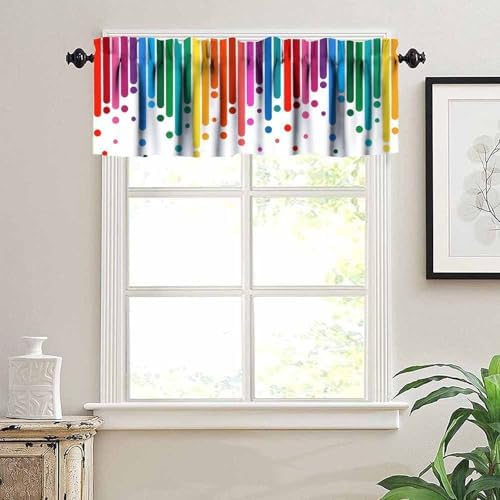 Rainbow Window Valance, Abstract Colorful Rainbow Rain Bright Color Lines Polka - Image 2