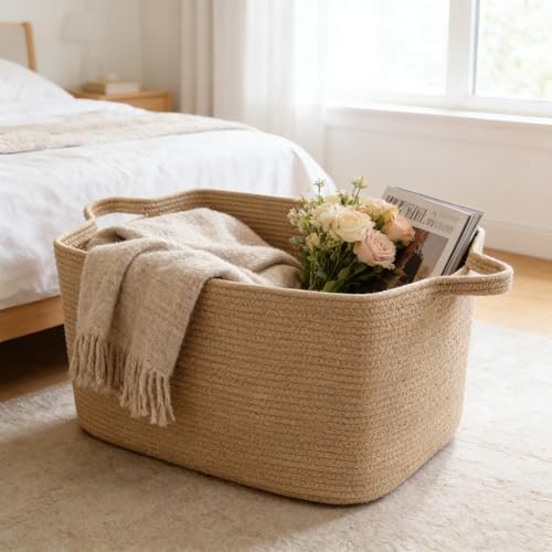 65L Large Laundry Basket with Handles, Woven Blanket Basket - Image 4