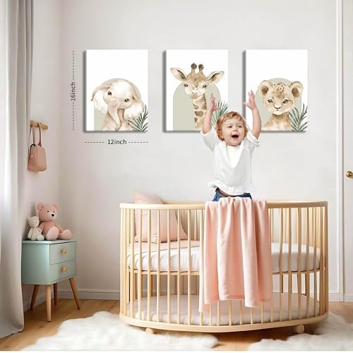 Nursery Wall Decor Set of 3, Cute Animal Lion Elephant Baby Pictures Poster - Image 3