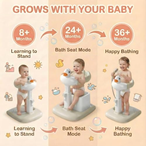 Baby Shower Stand with Built-in Seat, Anti-Slip Bath Stand - Image 5