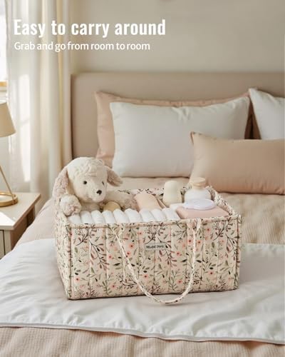Blissful Diary Floral Diaper Caddy Organizer Storage Basket, Pastoral Daisy - Image 4