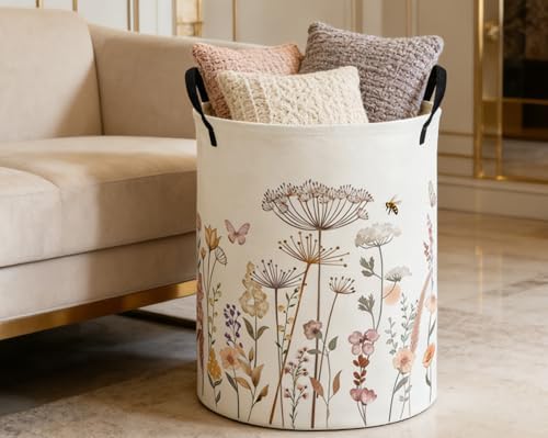 ESSME Kids Laundry Basket, Flower Hamper Collapsible Canvas Waterproof Storage - Image 4
