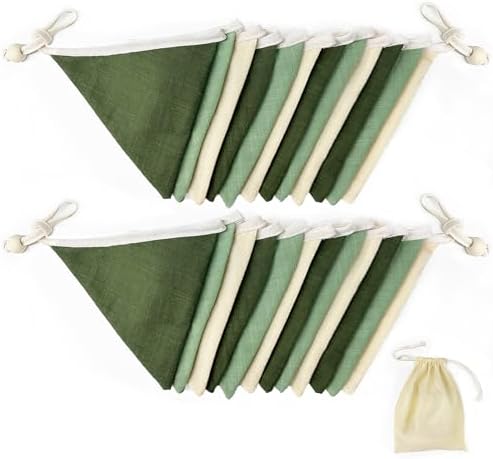 2 Sets of Sage Green Pennant Banner 24Pcs Nursery Garland Flags Olive Green - Image 3