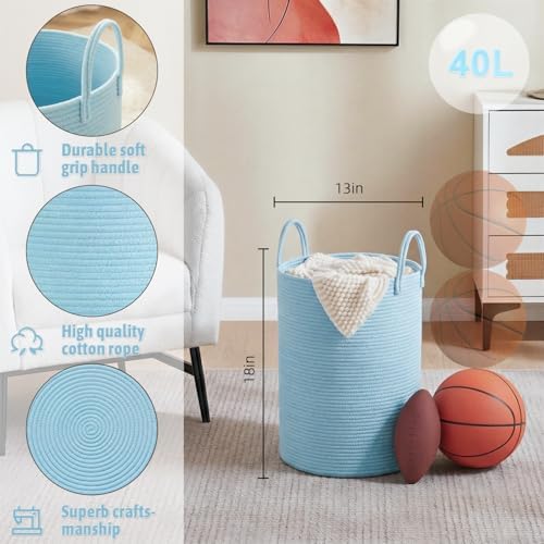 Laundry Basket, Woven Cotton Rope Laundry Hamper, 40L - Image 6