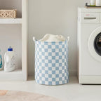 Ohocut Blue Checkered Laundry Basket, Collapsible Aesthetic Cute Canvas - Image 3