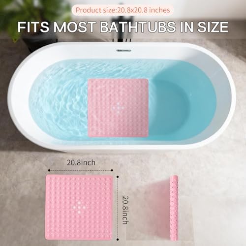 Anti-Slip Bathtub Shower Mat 21×21 Inch Opaque Pink - Image 4