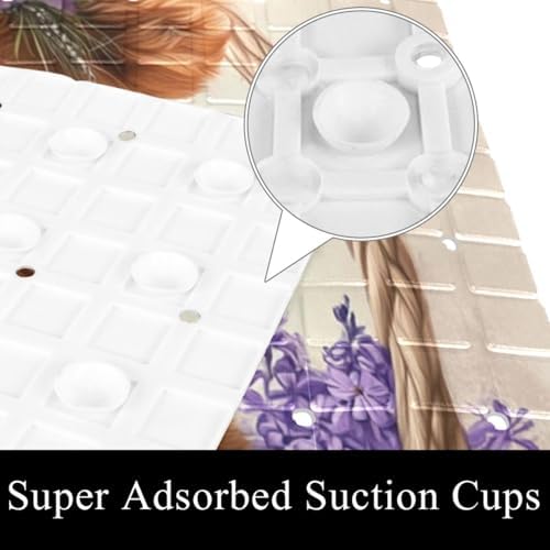 Shower Mat Non Slip, Cute Cow in Basket Anti Slip Bath Mat - Image 3