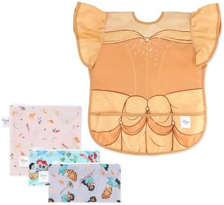 Bumkins Disney Ruffle Apron Bib and 3-pack Snack Bags, Waterproof Fabric by Bumkins
