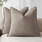 Foindtower Linen Solid Decorative Throw Pillow Covers 20x20 Inch Brown Tan by Foindtower