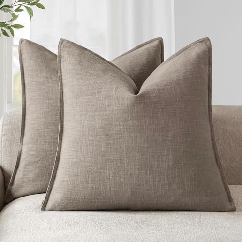 Foindtower Linen Solid Decorative Throw Pillow Covers 20x20 Inch Brown Tan by Foindtower