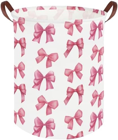 Bow laundry basket for girls, Nursery Hamper, Waterproof collapsible canvas by FXOCSHE