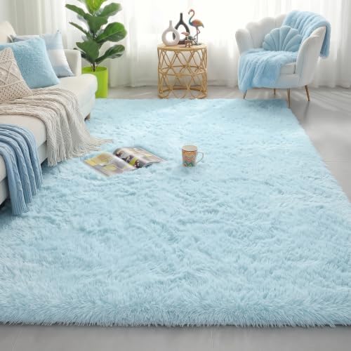 Amdrebio Light Blue Fluffy Kids Area Rug 4x6 by Amdrebio