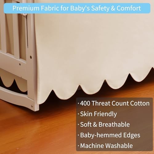 100% Cotton Scallop Edge Crib Bed Skirt, 4-Sided Soft Breathable Cotton Bedding - Image 3