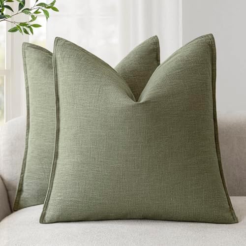 Foindtower Linen Decorative Throw Pillow Covers 18x18 Olive Branch Green by Foindtower