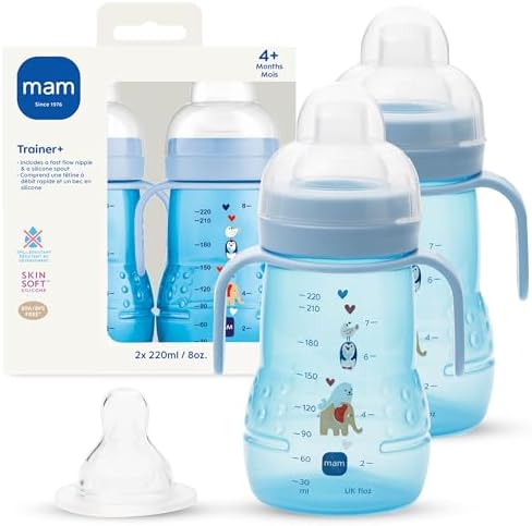 MAM 8 oz 2 In 1 Trainer & Sippy Spill-Proof Cup, 4+ Months, 2 Pack by MAMBabyUSA