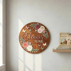Personalized Wooden Name Sign, Custom Floral Round Wall Decor, Rustic Wooden - Image 3