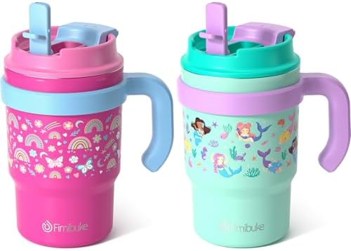 16oz Kids Insulated Tumbler w/Handle, 2 Pack Kids Toddler Water Bottle Cup by Fimibuke