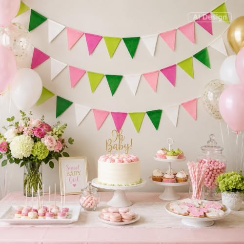 G2PLUS Pennant Banner Triangle Flag Bunting Garland Pink Green Flags 36PCS - Image 5