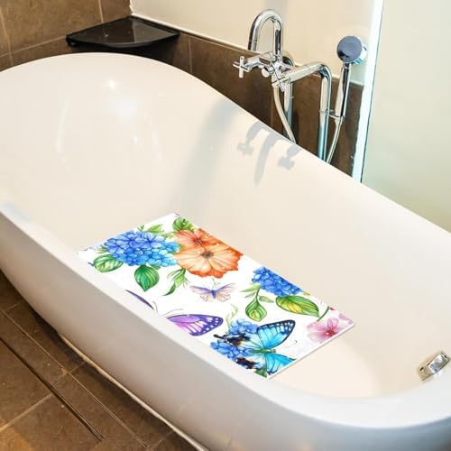Shower Mat Non Slip 26.8 x 15.1 Inches, Butterflies Florals Bathtub Mat Shower - Image 5