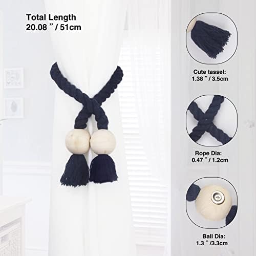 4 Pack Magnetic Curtain Tiebacks Cotton Hand Woven Tie Back Decorative Rope - Image 3