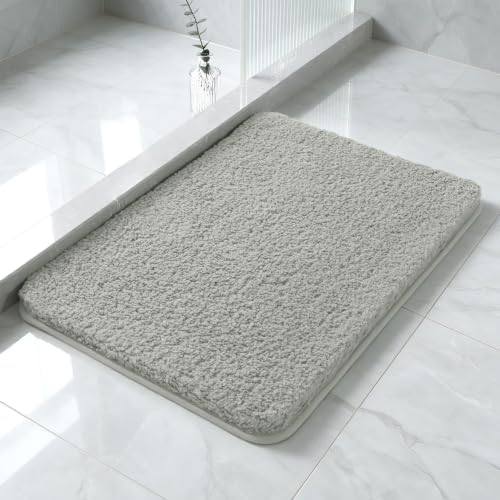 Polyester Bathroom Rug 17"x24" Gray, Non-Slip Soft Shaggy Bath Mat by Kildoss