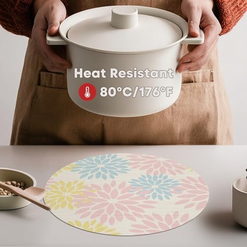Artoid Mode Pink Dahlia Plastic Round Placemats Set of 4, 14 Inch Seasonal - Image 3