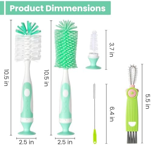Ariseno 7-in-1 Baby Bottle Brush Set, Nylon & Silicone Bottle Brush - Image 2