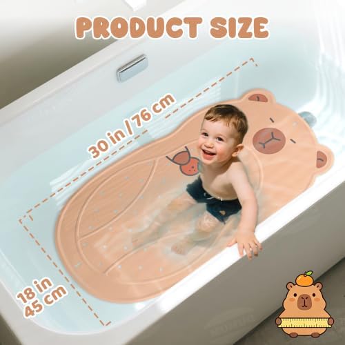 Baby Bath Mat for Kids Toddler 30"x18" Non Slip Bathtub Mat Brown - Image 2