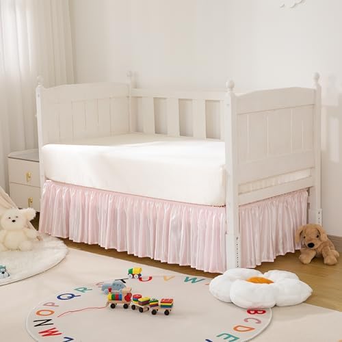 Blush Pink Satin Crib Bed Skirt - Image 2