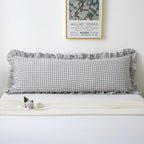 Grey White Gingham Ruffle Body Pillow Cover 20"x54" by KMASANIJI
