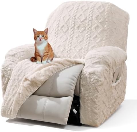 vctops 4 Pieces Recliner Chair Covers, Geometric Jacquard Plush Recliner by vctops