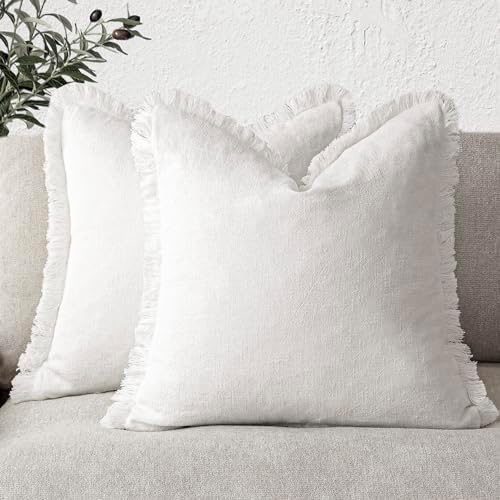Foindtower Decorative Linen Fringe Throw Pillow Covers 18×18 Inch by Foindtower
