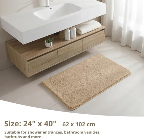 Polyester Bathroom Rug 24"x40" Light Brown, Non-Slip Soft Bath Mat - Image 2