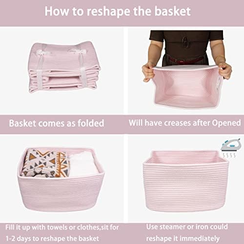 XUANGUO Woven Cotton Rope Storage Baskets 15x10x9.3" 3 Pack Light Pink - Image 7