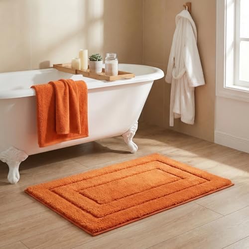 GRANNY SAYS Orange Bathroom Rug 20" x 32", Non-Slip Microfiber Bath Mat by GRANNYSAYS