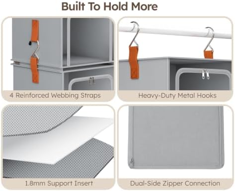 Homsorout 4-Tier Modular Hanging Closet Organizer Shelves Grey - Image 6